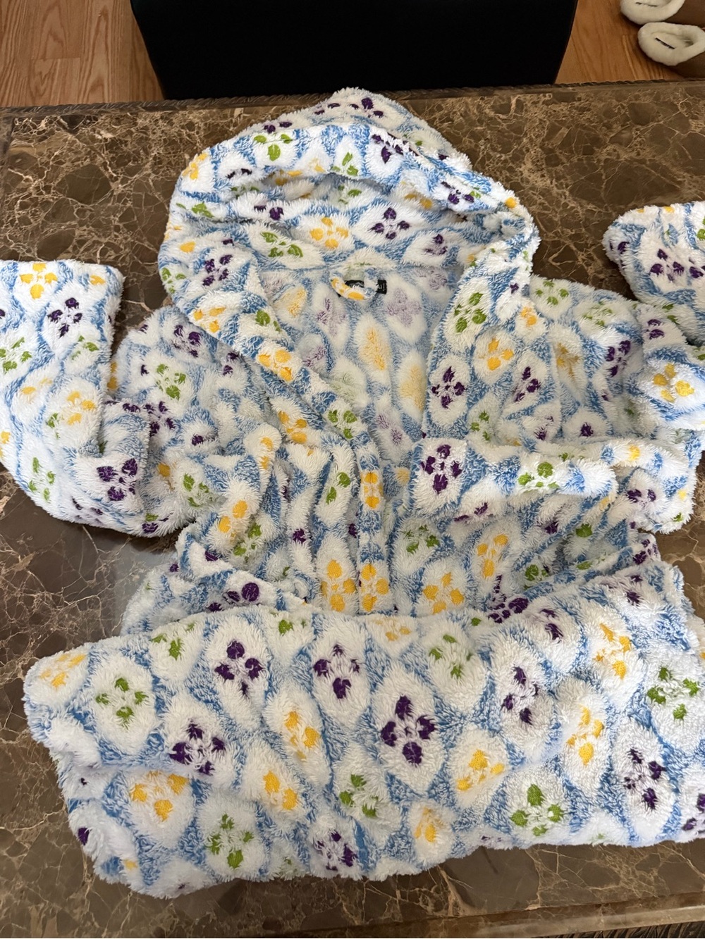 Massimo Floral Hooded Robe - White with Blue, Yellow, Purple & Green